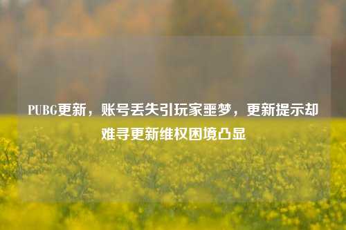 PUBG更新,账号丢失引玩家噩梦,更新提示却难寻更新维权困境凸显