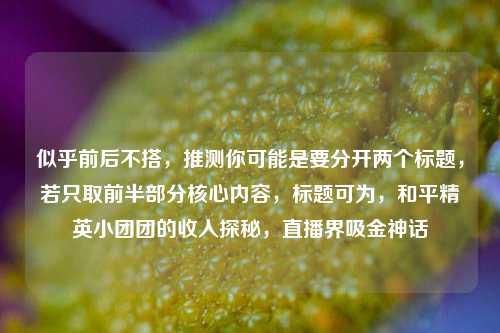 似乎前后不搭,推测你可能是要分开两个标题,若只取前半部分核心内容,标题可为,和平精英小团团的收入探秘,直播界吸金神话