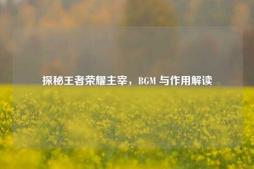 探秘王者荣耀主宰,BGM 与作用解读