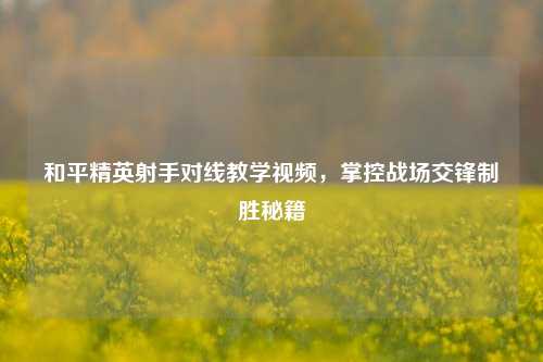 和平精英射手对线教学视频,掌控战场交锋制胜秘籍