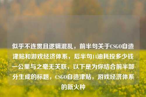 似乎不连贯且逻辑混乱,前半句关于CSGO自造津贴和游戏经济体系,后半句14油耗投多少钱一公里与之毫无关联,以下是为你结合前半部分生成的标题,CSGO自造津贴,游戏经济体系的新火种