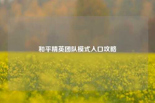 和平精英团队模式入口攻略