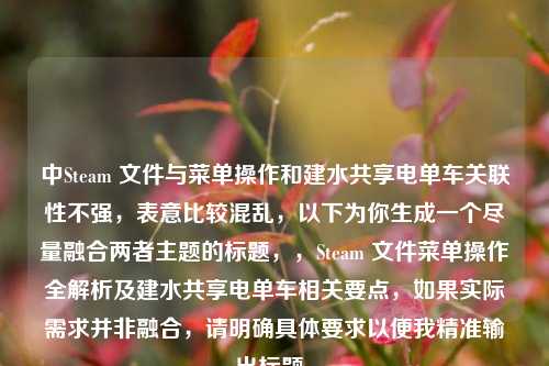 中Steam 文件与菜单操作和建水共享电单车关联性不强，表意比较混乱，以下为你生成一个尽量融合两者主题的标题，，Steam 文件菜单操作全解析及建水共享电单车相关要点，如果实际需求并非融合，请明确具体要求以便我精准输出标题。