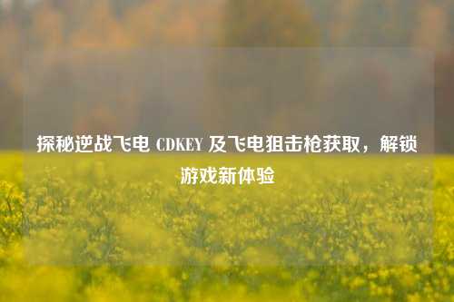 探秘逆战飞电 CDKEY 及飞电狙击枪获取，解锁游戏新体验