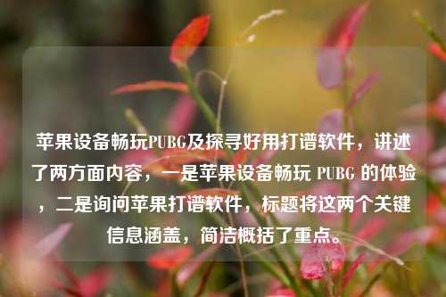 苹果设备畅玩PUBG及探寻好用打谱软件，讲述了两方面内容，一是苹果设备畅玩 PUBG 的体验，二是询问苹果打谱软件，标题将这两个关键信息涵盖，简洁概括了重点。