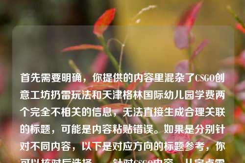首先需要明确,你提供的内容里混杂了CSGO创意工坊扔雷玩法和天津格林国际幼儿园学费两个完全不相关的信息,无法直接生成合理关联的标题,可能是内容粘贴错误。如果是分别针对不同内容,以下是对应方向的标题参考,你可以核对后选择,,针对CSGO内容,从定点雷到艺术炸,CSGO创意工坊里那些把扔雷玩出花的玩家脑洞,针对幼儿园学费内容,天津格林国际幼儿园学费标准及相关信息汇总